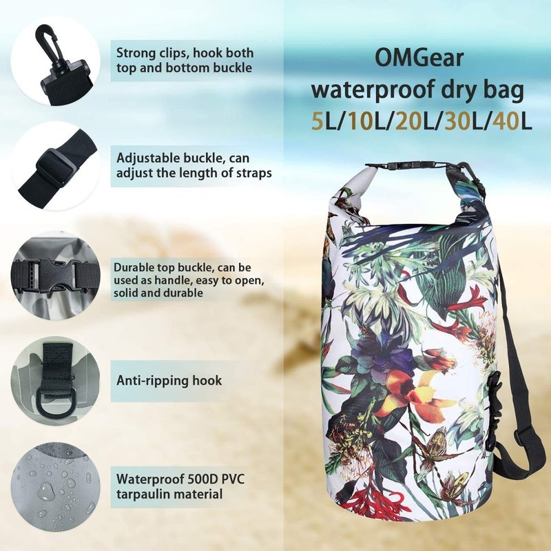 OMGear Waterproof Dry Bag Camping Gear Must Haves Dry Sack With Phone Pouch 40L/30L/20L/10L/5L Essentials for Kayaking Beach Boating River Paddling (Camouflage1,2L)
