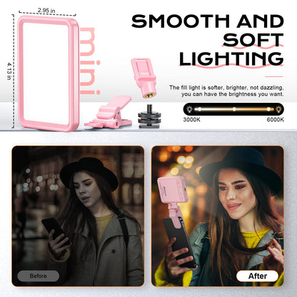 Rechargeable Soft Selfie Light for Phone, Camera, Laptop, 4-14H Battery Portable LED Light for Pictures, Phone Light Clip for Selfie, Vlog, TikTok, Makeup, Video Conference Black