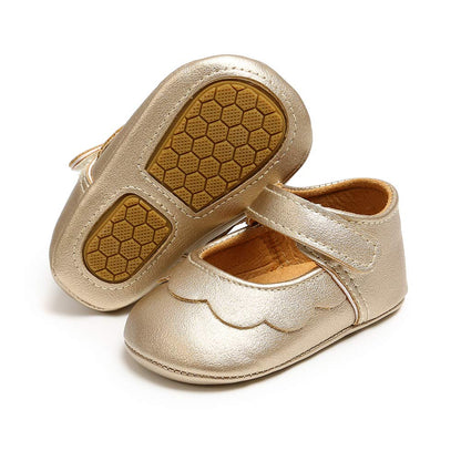 MASOCIO Baby Mary Jane Shoes Infant Anti-Slip Wedding First Walking Shoes Gold 12-18 Months