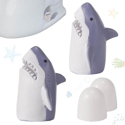 SRCVYLT 4 Pcs Toilet Bolt Covers Decorative, 2 Shark Toilet Bolt Caps with 2 Plastic Caps for Bottom, Cute Toilet Bolt Covers Set for Coastal Home Beach House, Easy to Install