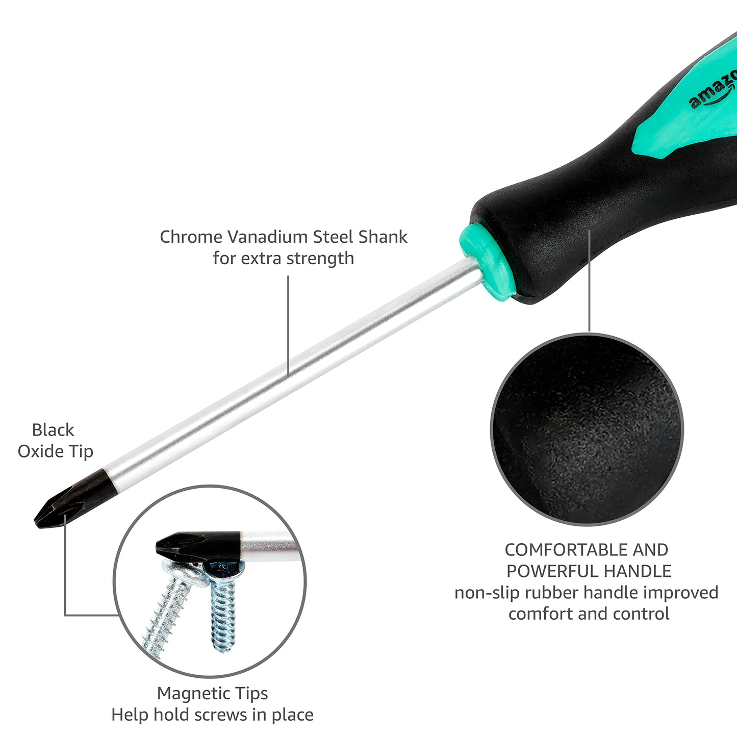 Amazon Basics Magnetic Screwdrivers Set, Includes Phillips, Slotted, Torx, Square, and Stubby Screwdrivers, 12-Piece Hand Tools Set, Turquoise