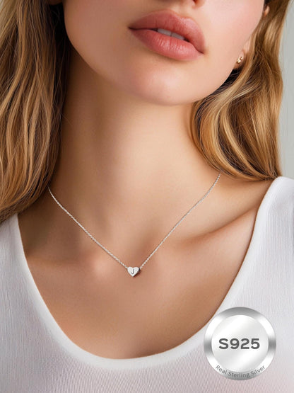 ChicSilver Monogram Necklace Gift for Women 925 Sterling Silver Heart Script Initial Jewelry Letter Pendant Halloween Necklace (Letter L)