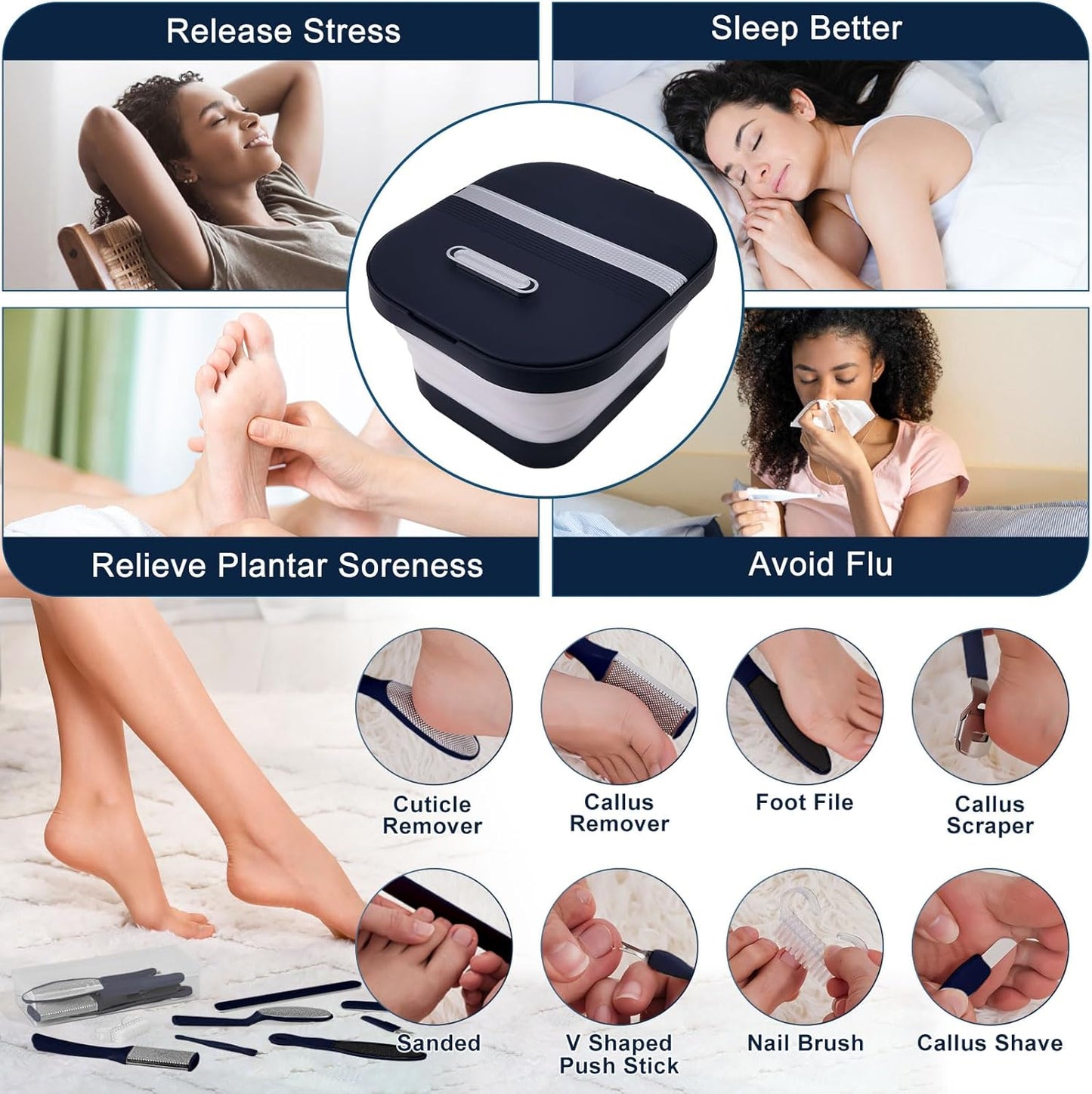 Collapsible Foot Bath Spa with Heat, Remote Control, Massage Rollers, Bubble, Foot Pedicure Kit, Red Light, Pedicure Foot Spa, Foot Bath for Gifts