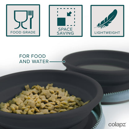 Colapz Collapsible Dog Bowls with Travel Case – Foldable Silicone Pet Feeding & Water Bowls for Travel, Camping & Hiking – Charcoal Grey