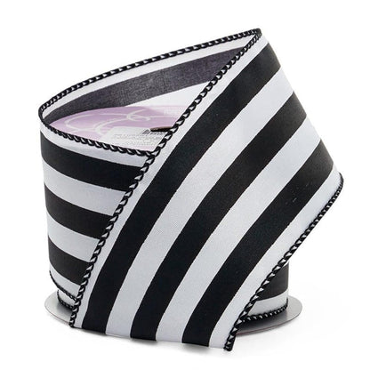 2 1/2" X 10 Yards Black/White Carnival Stripe Wired Ribbon Halloween