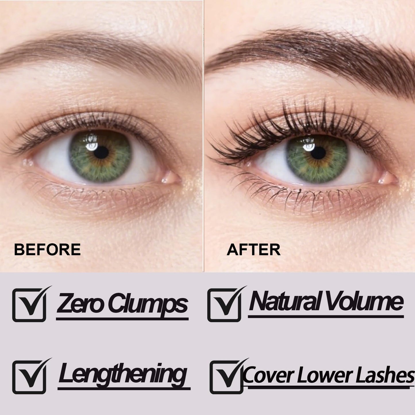 Black Washable Metal Mascara Wand, Waterproof Iron Wand Mascara Tubing, Natural Length Slim Volume Buildable Formula, Separated Lashes, Long Lasting Smudge-Proof No Flaking Tint