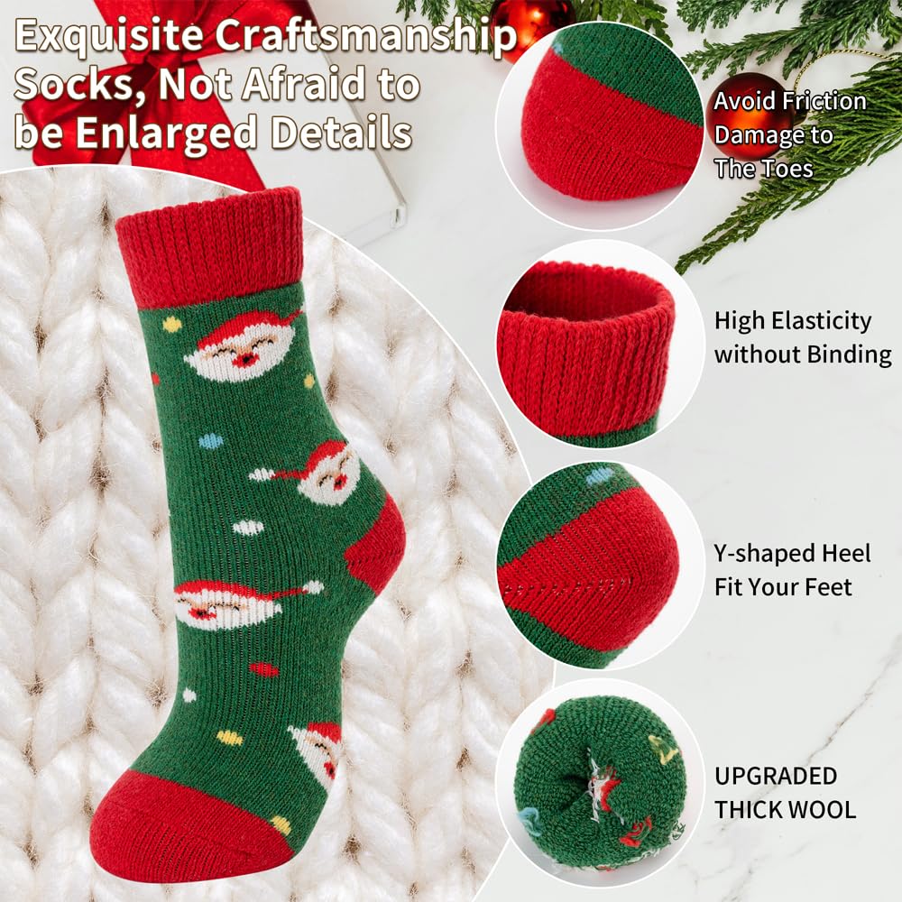 Time May Tell Womens Merino Wool Thermal Socks Warm Cushioned Boot Socks for Winter, Hiking & Outdoor Activities 3 Pack (Christmas(3 Pairs),US Size 5-9)