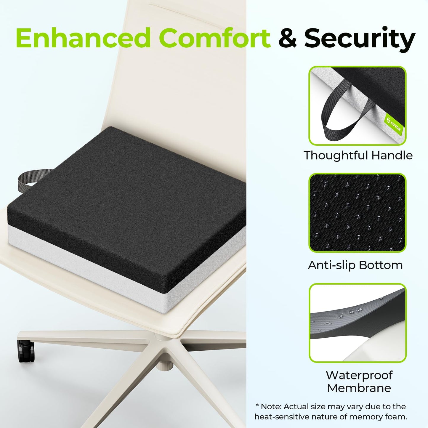 AUVON Ventilation Seat Cushion with Innovation Heat Dissipation Design, Anti-bedsore Wheelchair Cushion with Supportive Memory Foam, Waterproof & Anti-slip Cover, Improve Lower Back & Tailbone Comfort