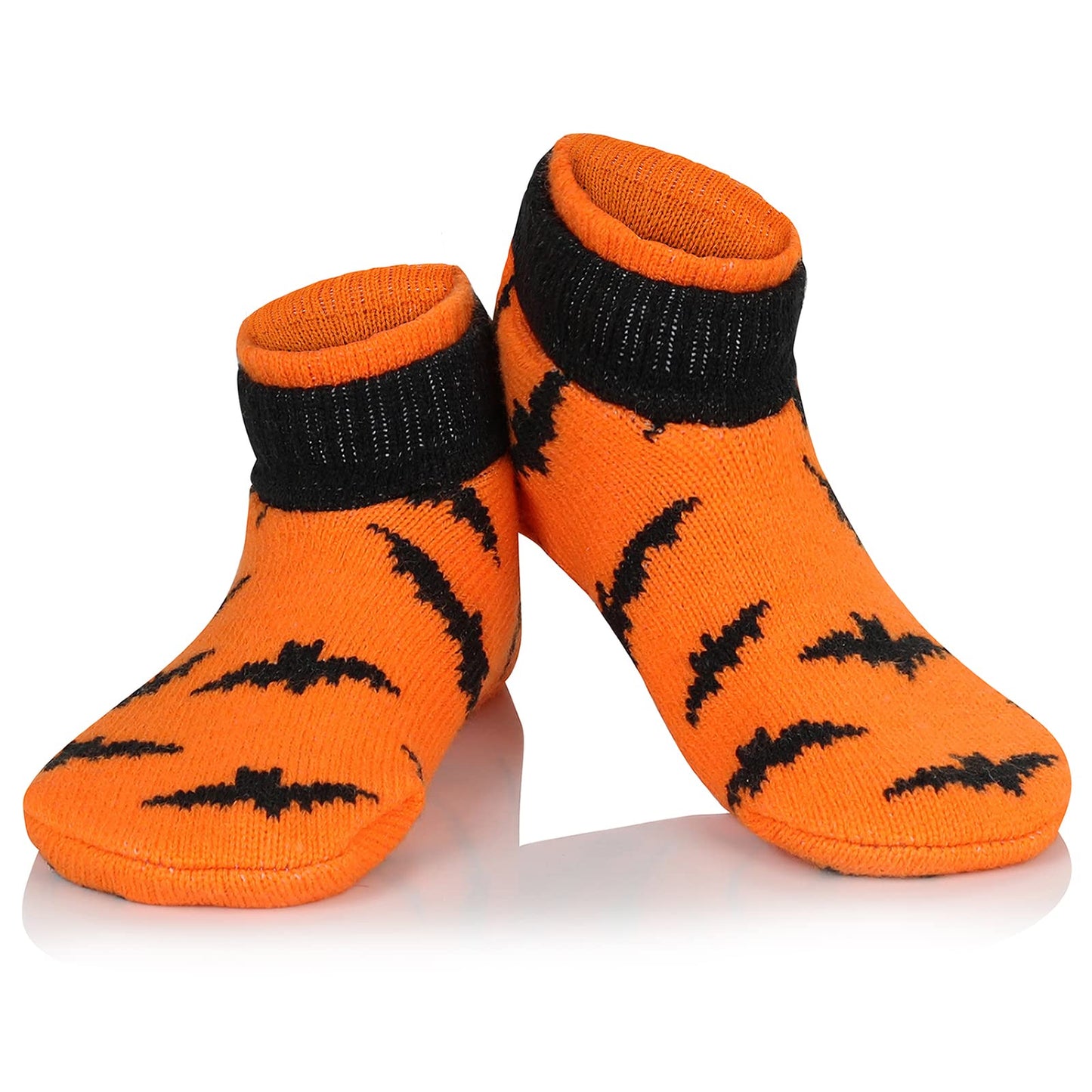 Fuzzy Socks for Women with Slippers Cute Halloween Accessories Christmas Warm Ankle Socks for Women Orange Bat 1 Pack