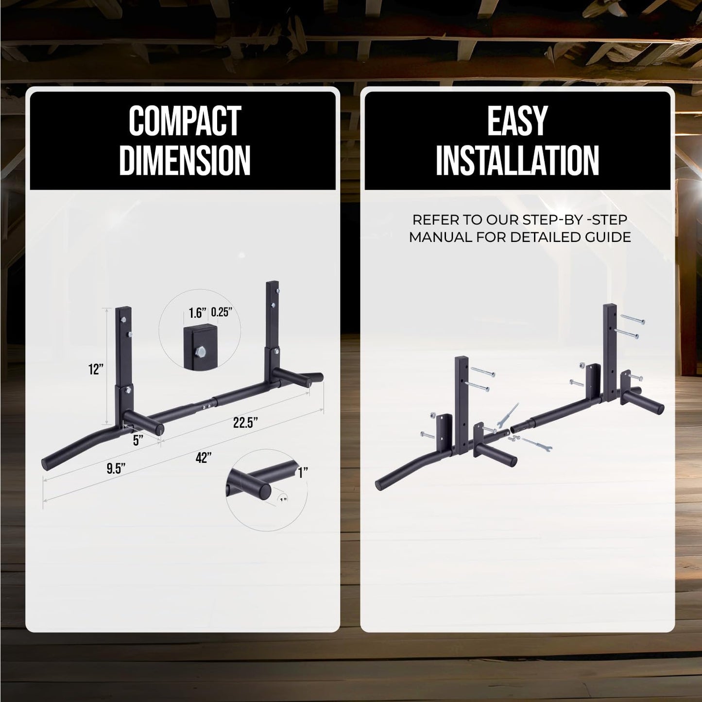 AmStaff Fitness Joist Mount Pull Up Bar, Ceiling Mounted Chin Up Bar for Home Gym, Crossfit, Beam, Rafter - Heavy Duty, Multi Grip, 42" Wide, Maximum Head Clearance - TU038