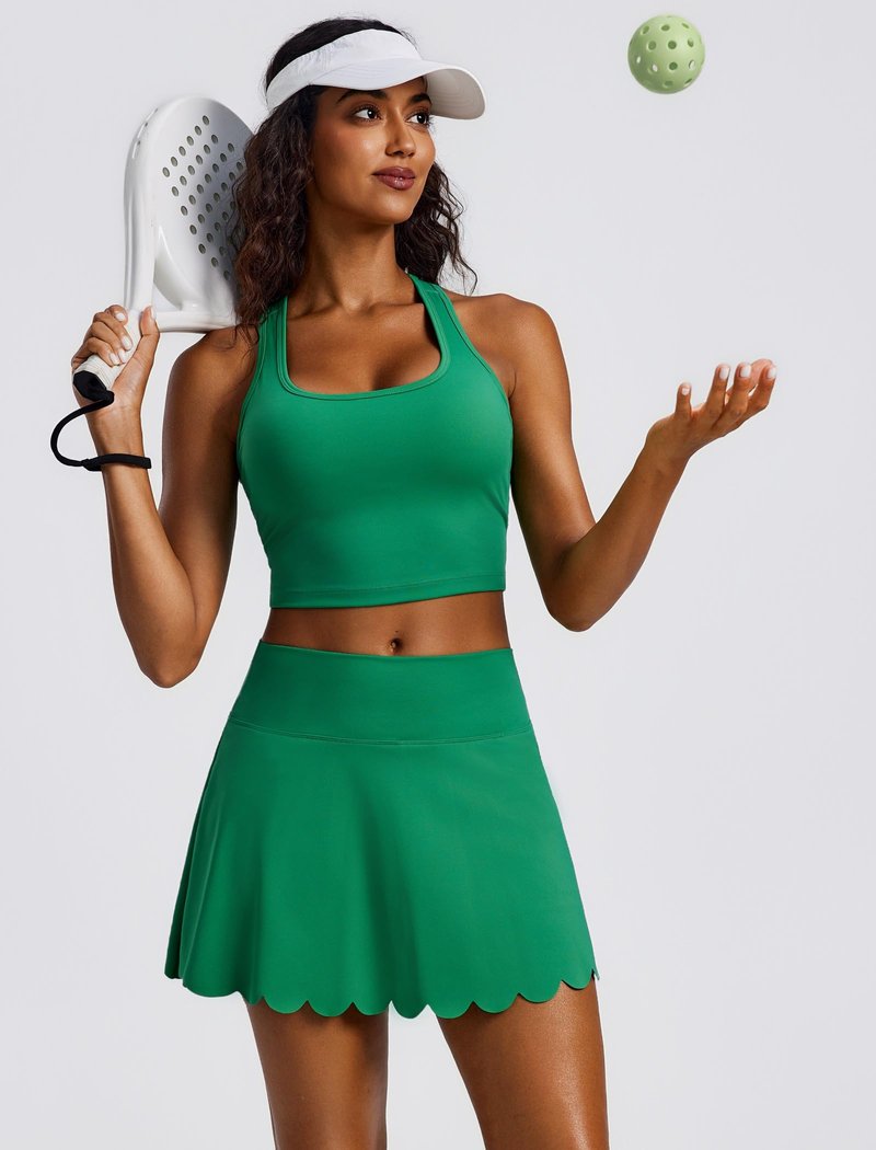 PINSPARK Skorts for Woman High Waisted Tennis Skirt Built in Shorts with 2 Pockets Quick Dry Golf Skort Stretchy Athletic Skirts for Pickleball Workout, Green XS