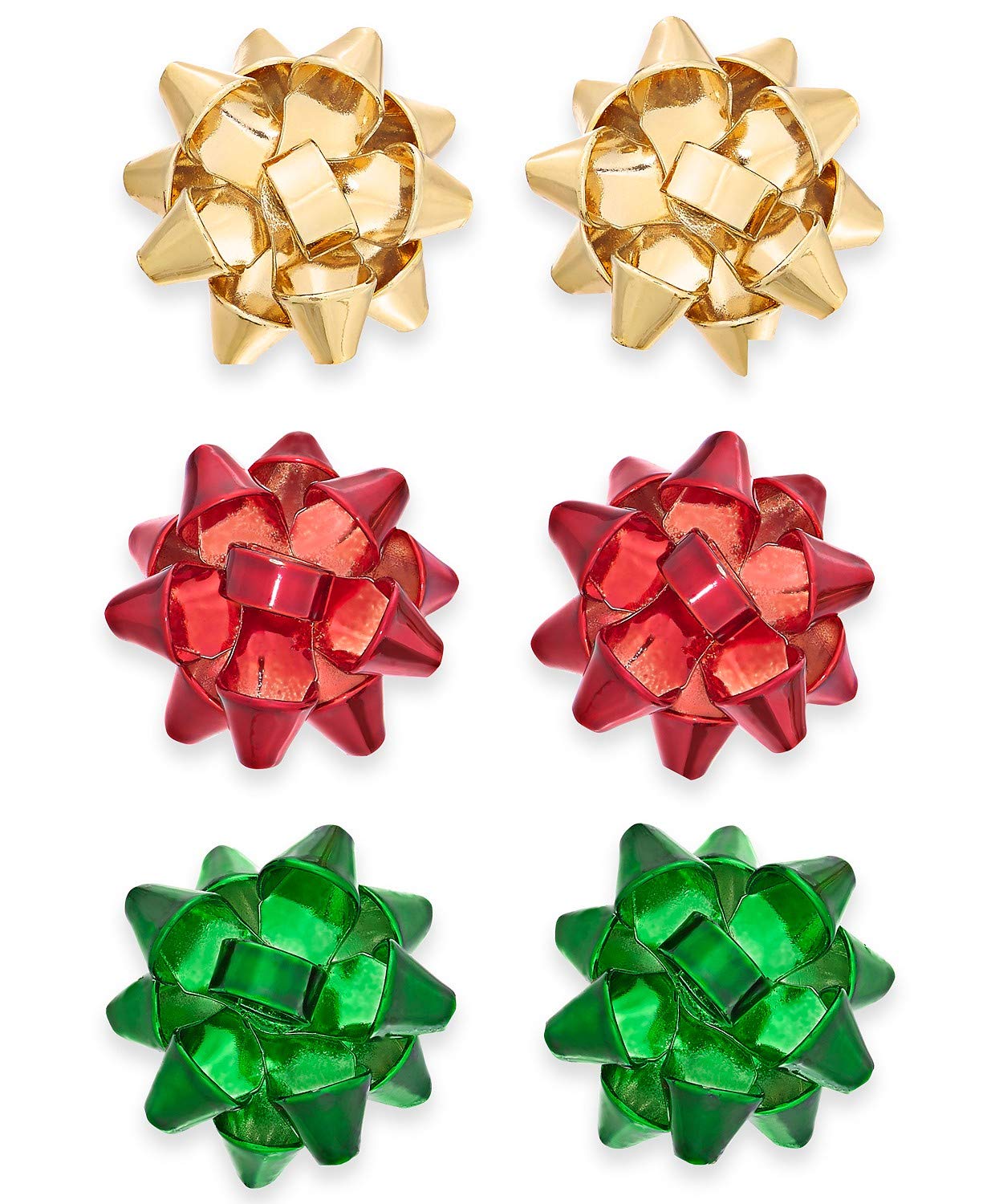 VK Accessories 3 Pair Bow Studs Christmas Earrings Santa Holiday Earrings Gifts for Women 3 Color(Green, Golden, Red)