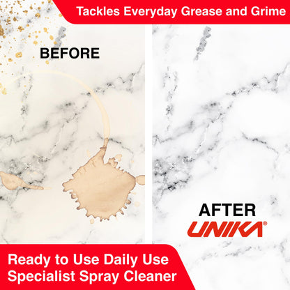 UNIKA Granite and Quartz Worktop Cleaner Spray 500ml – Daily Non-Abrasive Surface Cleaner for Kitchen, Marble, Natural Stone – Biodegradable & High Gloss Finish