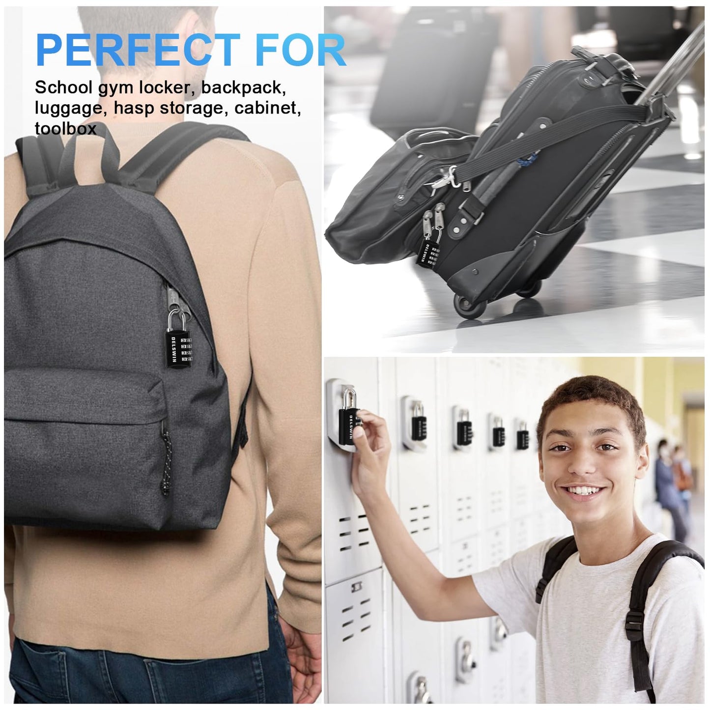 DELSWIN Small Combination Lock for Locker, 4-Digit Mini Combo Lock for Backpack and Luggage, Combination Padlock for School Gym Locker (Pack of 4)