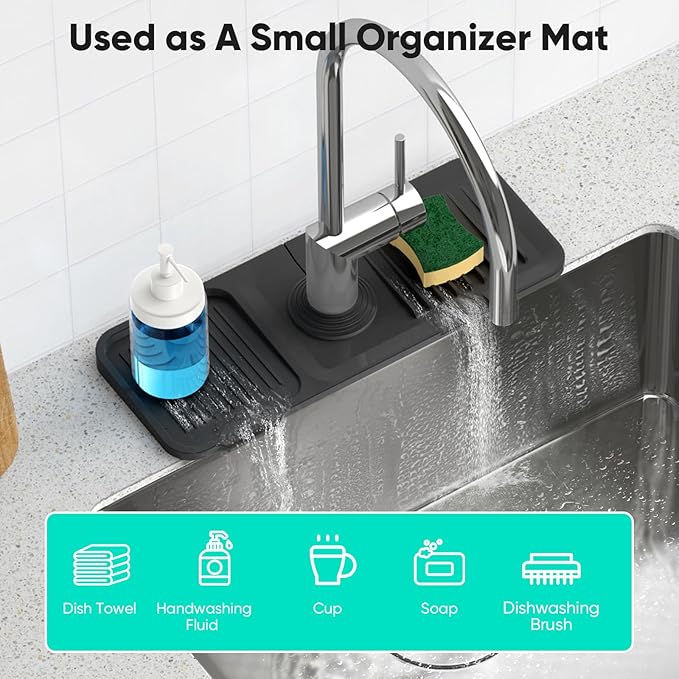 14.6'' Faucet Mat for Kitchen Sink Kitchen Sink Splash Guard Silicone Kitchen