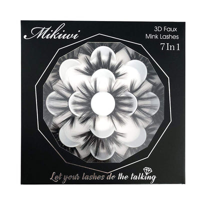 Mikiwi 25mm Faux Mink Lashes, 6D lashes, Faux Mink Eyelashes, Dramatic Lashes, 7 Pairs Fluffy Mink Lashes, 25 mm Lashes for Halloween Party