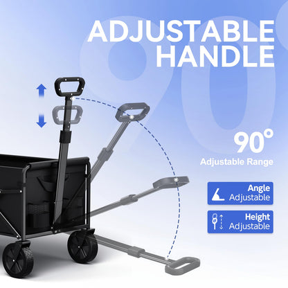 Collapsible Foldable Wagon, Foldig Wagon with Wheel Heavy Duty with 180lbs Weight Capacity Lightweight Utility Camping Cart for Groceries Garden Beach Sports Fishing (Black)