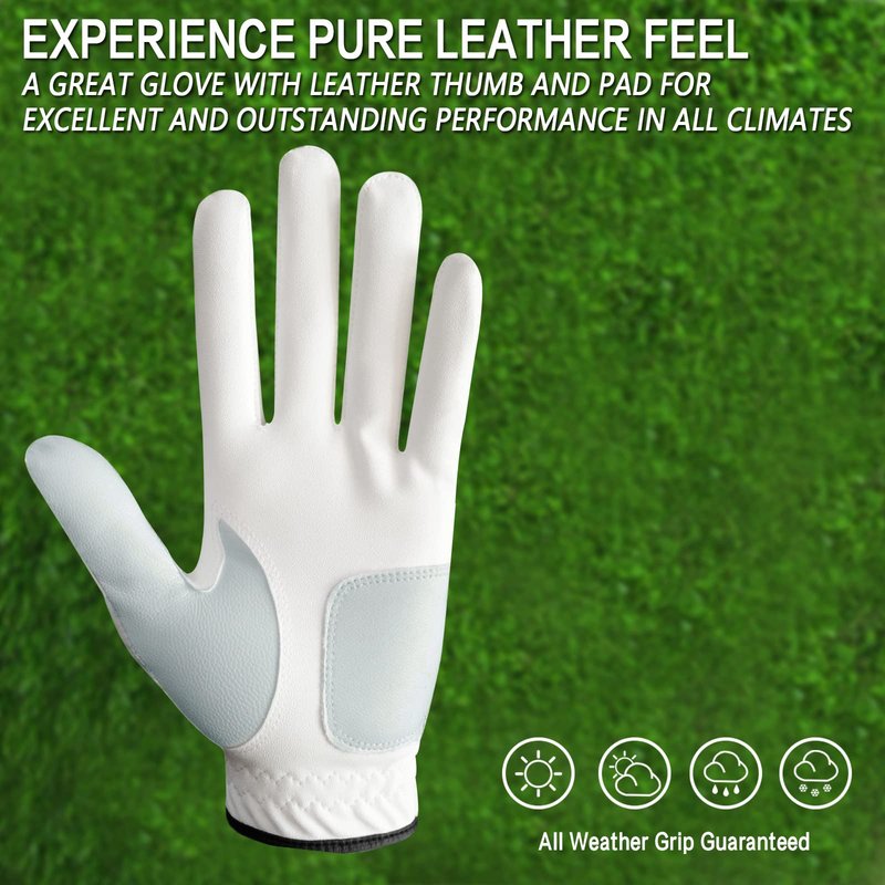 FINGER TEN Men’s Golf Gloves Left Hand Right with Ball Marker 2 Pack, Weathersof Grip Soft Comfortable, Fit Size Small Medium ML Large XL (Cadet S, Worn on Left Hand)