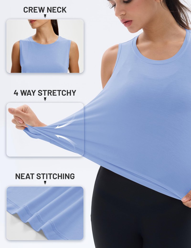 MAGCOMSEN Womens Athletic Tank Tops Cropped Lightblue Shirt Sleeveless Loose Muscle Shirt Dry Fit Yoga Exercise Work S