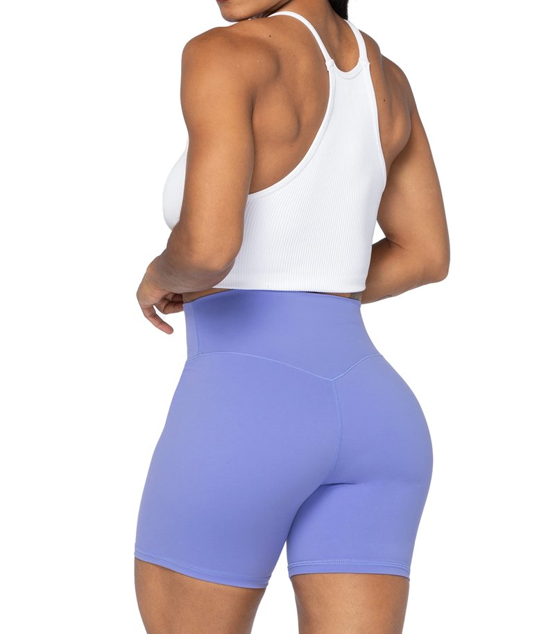 Sunzel 5" High Waist Biker Shorts for Women No Front Seam Soft Yoga Workout Gym Bike Shorts Tummy Control Squat Proof Purple