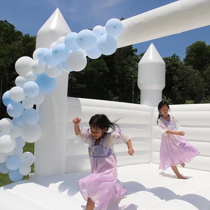 White Bounce House Castle with Air Blower 13FT, PVC Inflatable Bouncy Castle White Jumper Bouncy Castle Wedding Decorations Jumping Bed for Party Birthday(13FT x 11.5FT x 10FT)