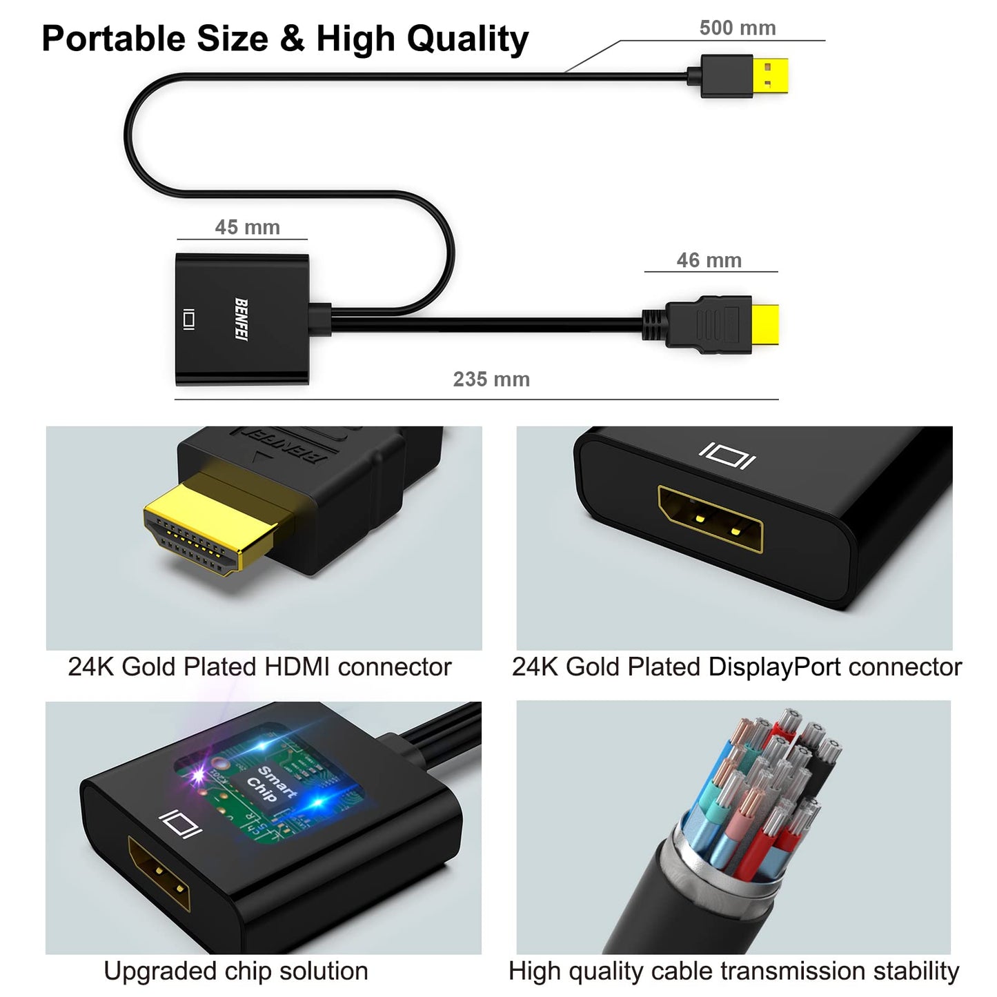 BENFEI HDMI to DisplayPort Adapter, HDMI Source Device Laptop/PC/Game host to DisplayPort Monitor/TV Adapter 4K 60Hz Compatible with Laptop, XBox 360 One, PS4 PS3 and more