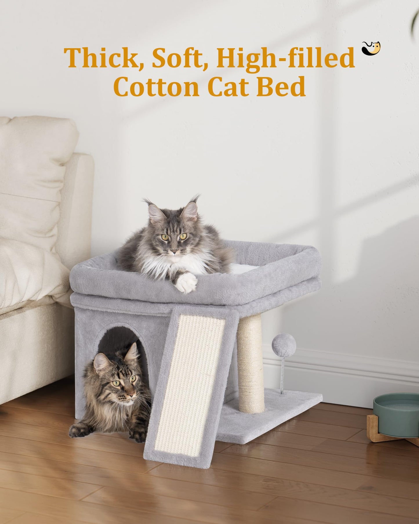 Aechonow 14in Cat Tree Tower with 20 * 16.5in Perch Bed and Washable Top for Large Adult Cats, Condo and Scratching Post for Indoor Kitten Pet, Light Gray
