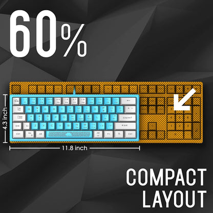 60% Gaming Keyboard and Mouse Combo Duble Color Keycaps Samll RGB Backlight Mechanical Feeling and Mechanical RGB 6400 DPI Honeycomb Optical Mouse,Gaming Mouse pad for Gamers and Typists