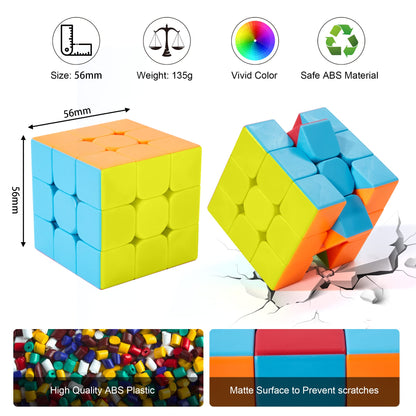 ROXENDA Speed Cube Fast Cube - Fast Smooth Turning Solid Durable & Stickerless Frosted, Best 3D Puzzle Magic Cube Toy - Turns Quicker than Original for kids Gift & Adult & Children(3x3x3 Cube)