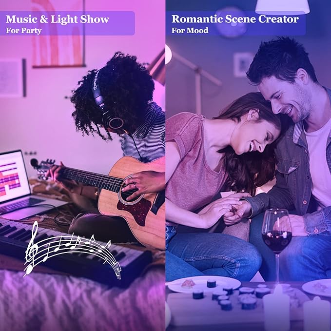 Smart Light Bulb, WiFi & Bluetooth 5.0, A19 E26 800LM Color Changing Light Bulb, Warm to Cool White, Dimmable LED Lights, App Control, UL Listed, No Hub Required, Works with Alexa Google Home
