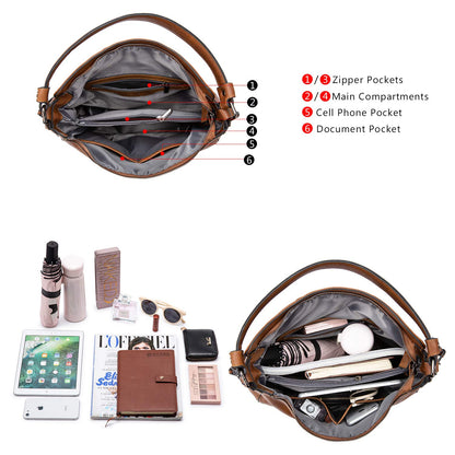 Realer Women Handbags Fashion Hobo Bags Faux Leather Long Strap Shoulder Bag Ladies Large Tote Bag Cross body Bag for Work Business School College Travel Brown