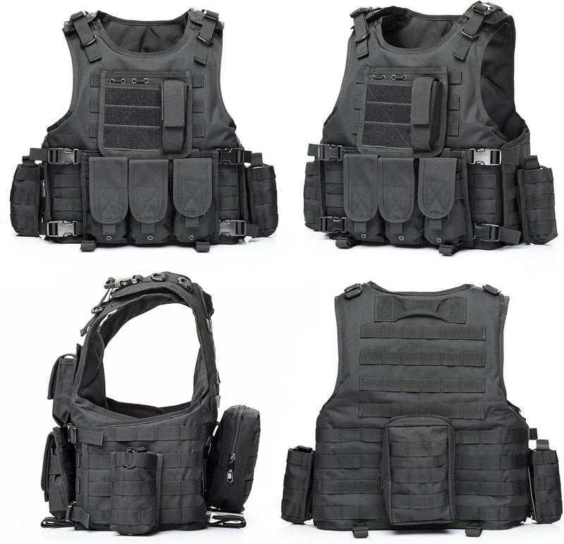 Tactical Vest for Men - Black Molle Airsoft Gear with Cap | Durable & Lightweight