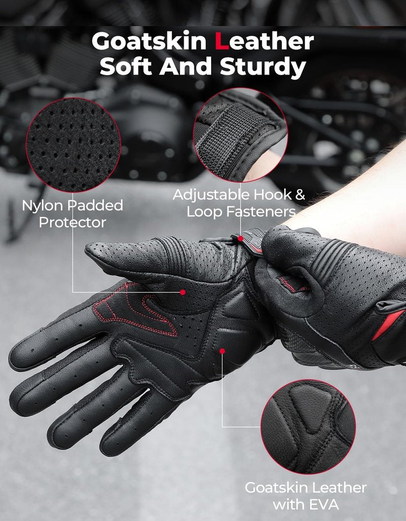 KEMIMOTO Sheepskin Leather Motorcycle Gloves for Men, Protective Motorcycle Gloves for Motocross Motorbike Dirt Bike Bicycle Racing ATV UTV
