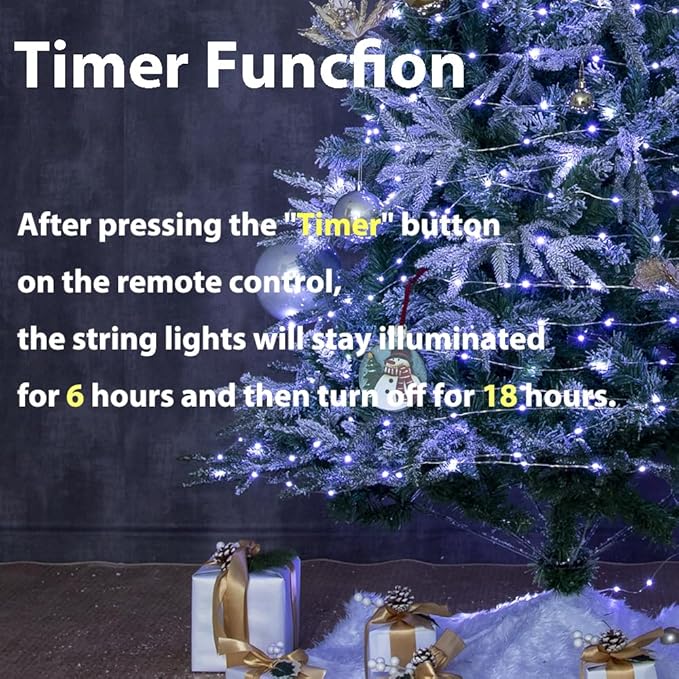 100FT Cool White Fairy Lights, 300 LEDs, Plug - in, 8 Modes with Timer, Remote, Dimmable & Waterproof, Ideal for Bedroom, Garden, Christmas, Wedding, Birthday (Indoor/Outdoor)