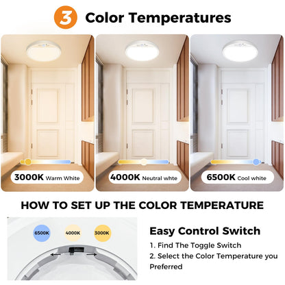 slochi LED Ceiling Light with Motion Sensor, 3000K-4000K-6500K & 100W Equivalent Motion Sensor Lights Indoor, 18W 1800LM 18cm Bathroom Ceiling Light for Bath,Porch,Stairs,Garage