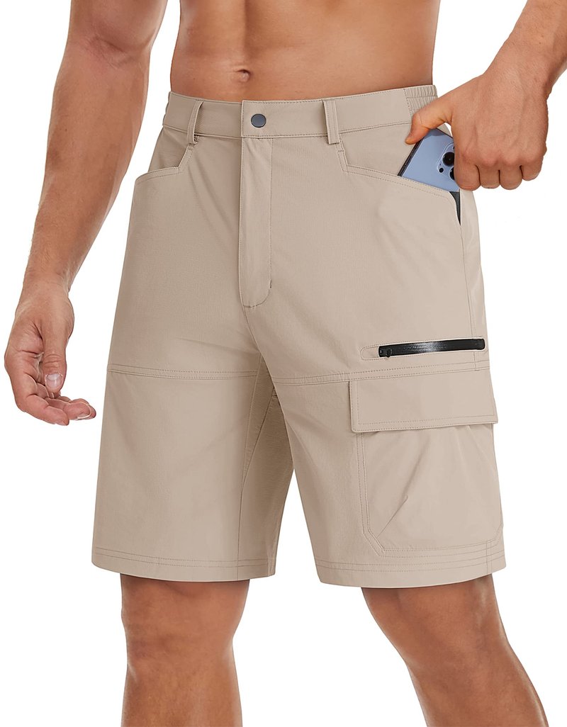 TACVASEN Mens Casual Shorts 10" Hiking Travel Shorts Lightweight Quick Dry Summer Golf Dress Fishing Travel Zipper Pockets Light Khaki 36