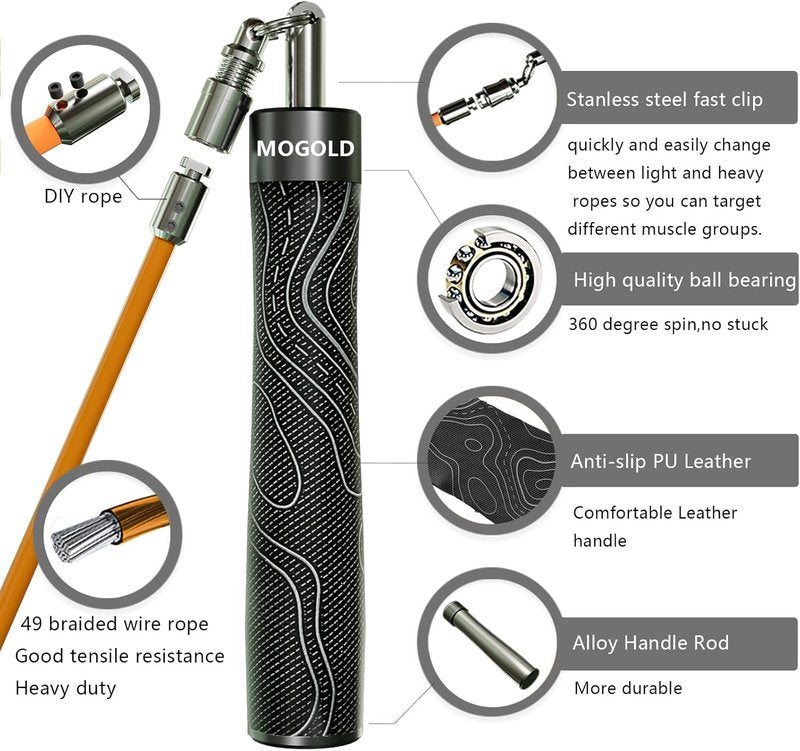 Weighted Jump Rope - Adjustable Length with Interchangeable Weights | Ergonomic Leather Grip for Fitness & Weight Loss