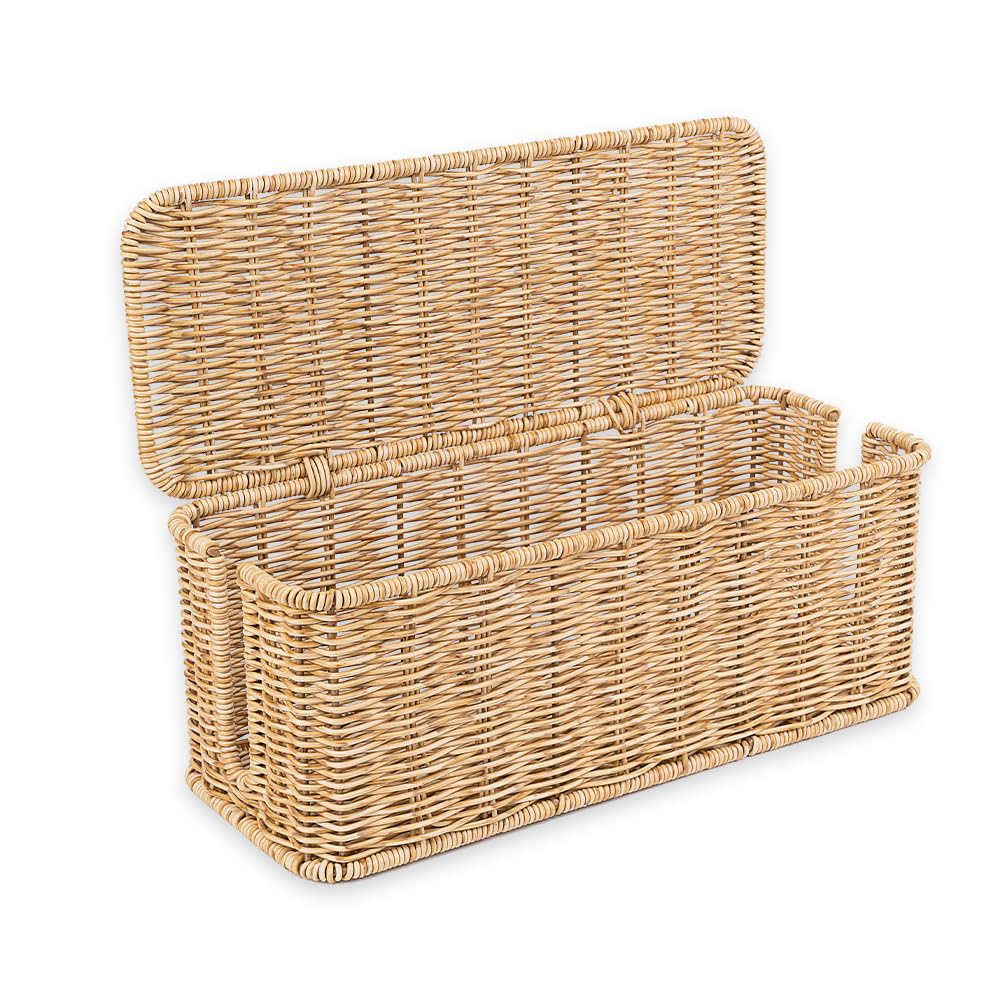 Cable Management Box, Handmade Rattan Cable Organizer, 2 Open Slots Cords Hider Box, Under Desk Cord Organizer for Computer Router USB Hub & Power Strip, Patent Pending, 13" x 5.1" x 5.1", Natural