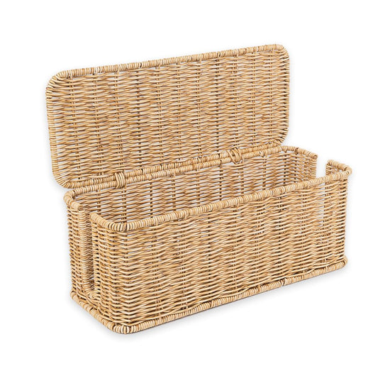 Cable Management Box, Handmade Rattan Cable Organizer, 2 Open Slots Cords Hider Box, Under Desk Cord Organizer for Computer Router USB Hub & Power Strip, Patent Pending, 13" x 5.1" x 5.1", Natural