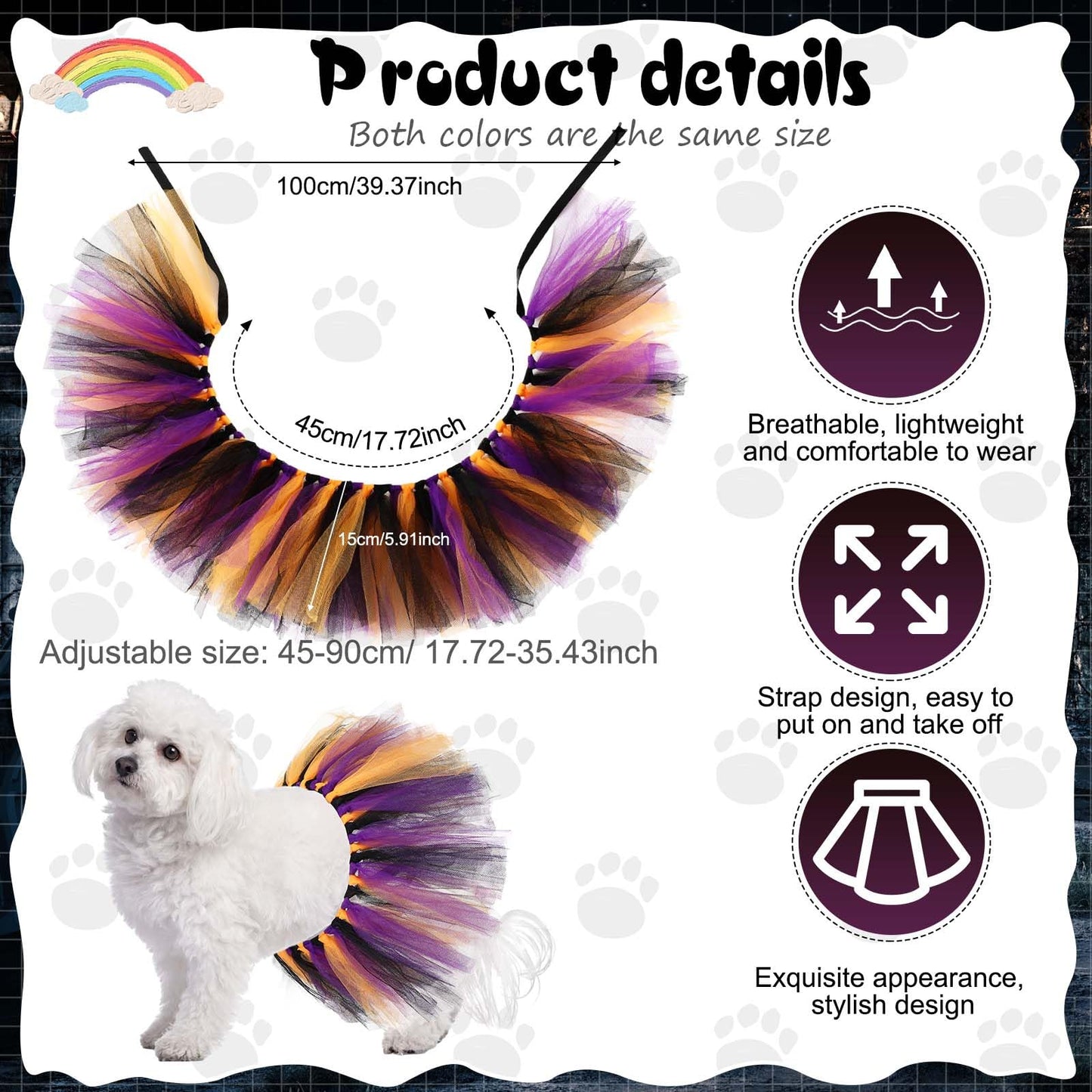 Locmeo Dog Tutu Tulle Tutu for Dogs Small Large Medium Puppy Dress Ballerina Costume Skirt for Halloween Puppy Cats Bunny Pet Outfit Birthday Wedding Party Photo Prop Supplies(Halloween Color)