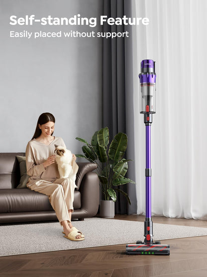 SMOTURE Cordless Vacuum Cleaner, 600W 50KPA Stick Vacuum with Touch Screen, Up to 65 Mins Runtime, Self-Standing Vacuum with Auto Mode, Lightweight Vacuums for Hardwood Floor Carpet Car Pet Hair