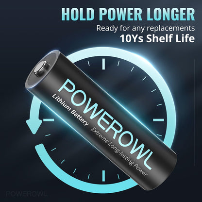 POWEROWL AA Batteries, 1.5V Lithium Battery, Double A Battery - Pack of 8 (Not Rechargeable)