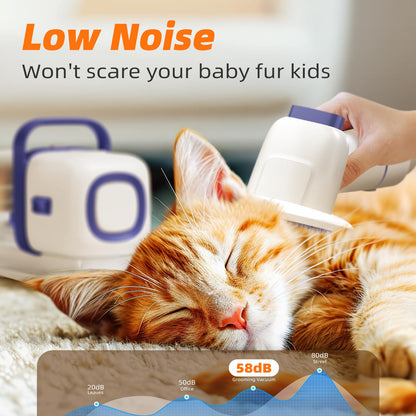 buenkee Dog Grooming Kit with Vacuum, All-in-One Pet Grooming Vacuum for Dogs and Cats, Low Noise Pet Hair Clipper & Shedding Brush, Dog Hair Remover, Cat Pet Groomer Set with Cleaning Brushes, White