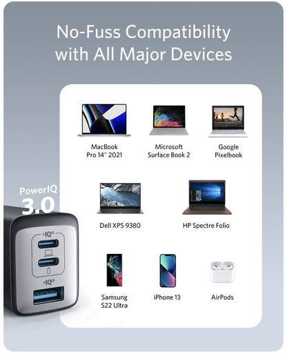 Anker USB C Charger (Nano II 65W), PPS 3-Port Fast Charger Plug for MacBook Pro/Air, iPad Pro, Galaxy S20, Dell XPS 13, Note 20/10+, iPhone 17/16/16 Pro, Steam Deck, and More