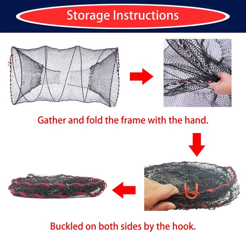 EASY BIG Portable Collapsible Crab Traps, Foldable Crabbing Nets for Lobster, Shrimp, Carp, Crayfish, Galvanized Steel Wire, Polyethylene Mesh