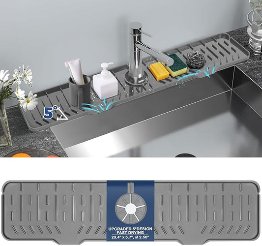 24" Splash Guard Plus Size Silicone Sink Faucet Drying Mat Handle Drip Catcher