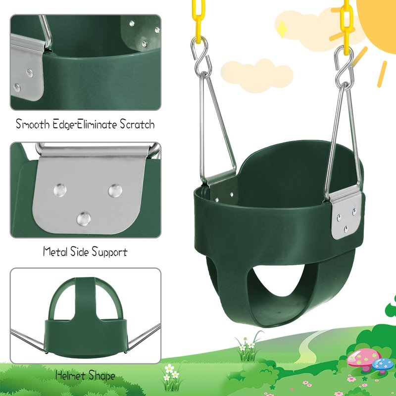 Domaker High Back Toddler Bucket Swing Seat with Coated Chains, Green 2 Pack