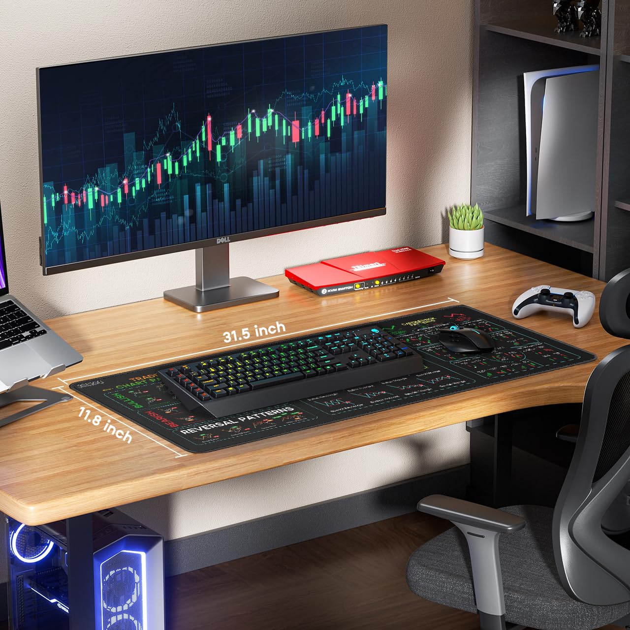 JIKIOU Stock Market Invest Day Trader Trading Mouse Pad Chart Patterns Cheat Sheet,X-Large Computer Mouse Pad/Desk Mat with Stitched Edges 31.5 x 11.8 in