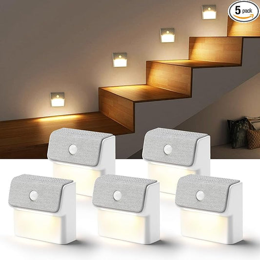 LED Linkage Motion Sensor Night Light, Magnetic Stick-On Motion Activated Light, Rechargeable Battery Powered Wall Lamp, Dimmable Warm White Light, for Bedroom, Hallway, Stairs, Kitchen, 5 Pack