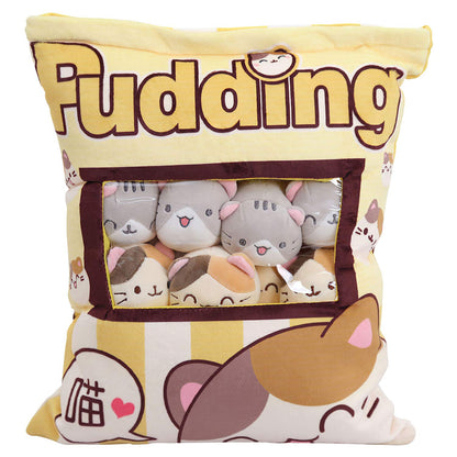 Naixin Cute Snack Pillow Stuffed Animal Toys Pudding Decorative Removable Kitty Cat Dolls Creative Toy Gifts for Teens Girls Kids,Height:35-40CM